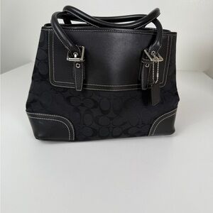 Coach Black Signature Canvas & Leather Satchel Tote Bag | Classic Logo
